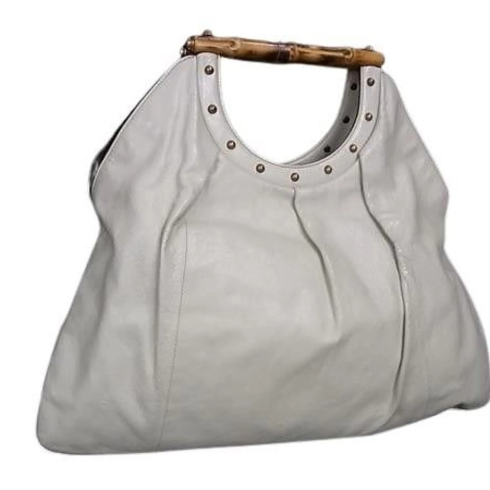 GUCCI White Leather Bamboo Bag
